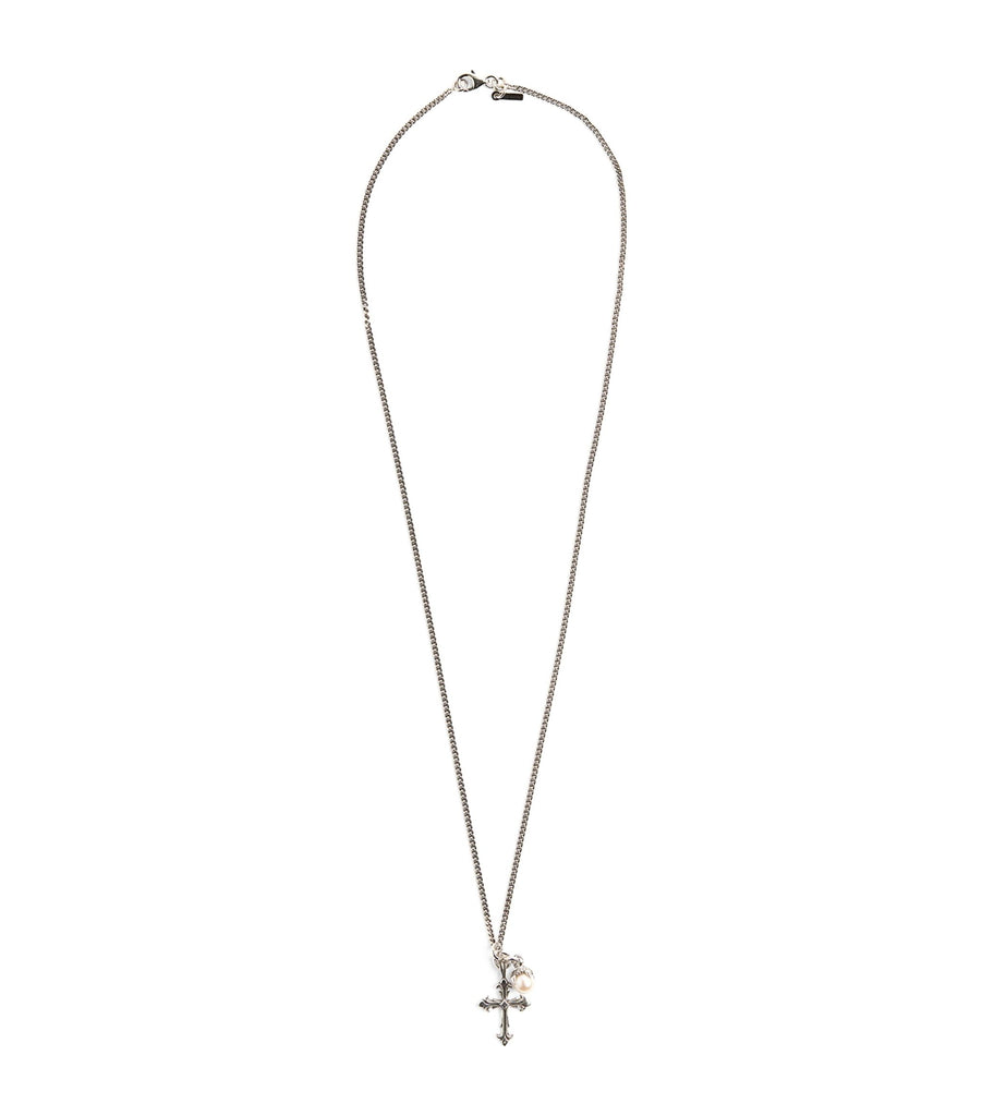 Sterling Silver Freshwater Pearl and Cross Necklace