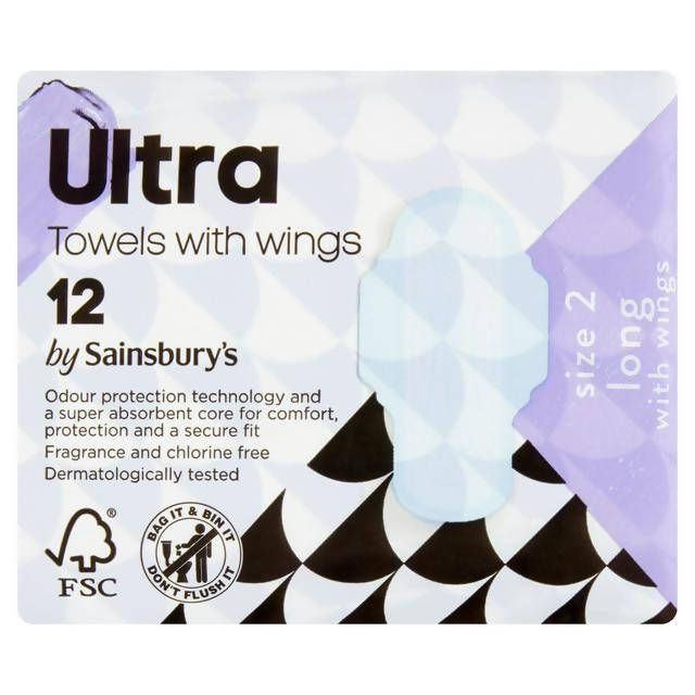 Sainsbury's Ultra Towel Super Wings x12 PERSONAL CARE Sainsburys   