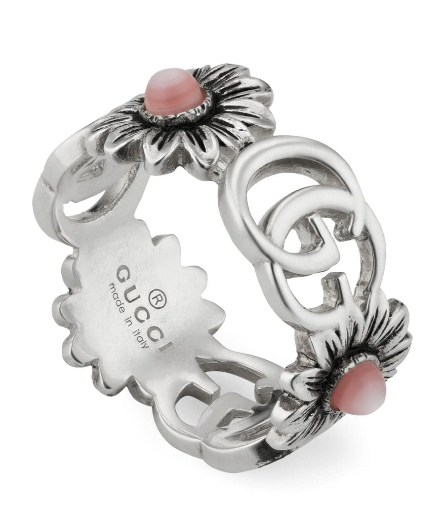 Sterling Silver, Mother-of-Pearl and Topaz Double G Flower Ring