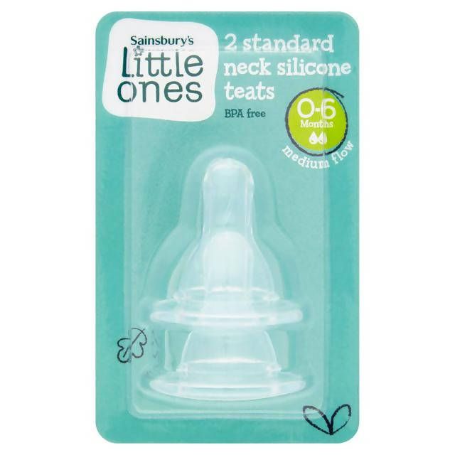 Sainsbury's Little Ones 2 Standard Neck Silicone Teats Medium Flow 0-6 Months