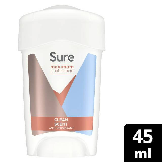 Sure Women Maximum Protection Cream Anti-Perspirant Deodorant, Clean Scent 45ml