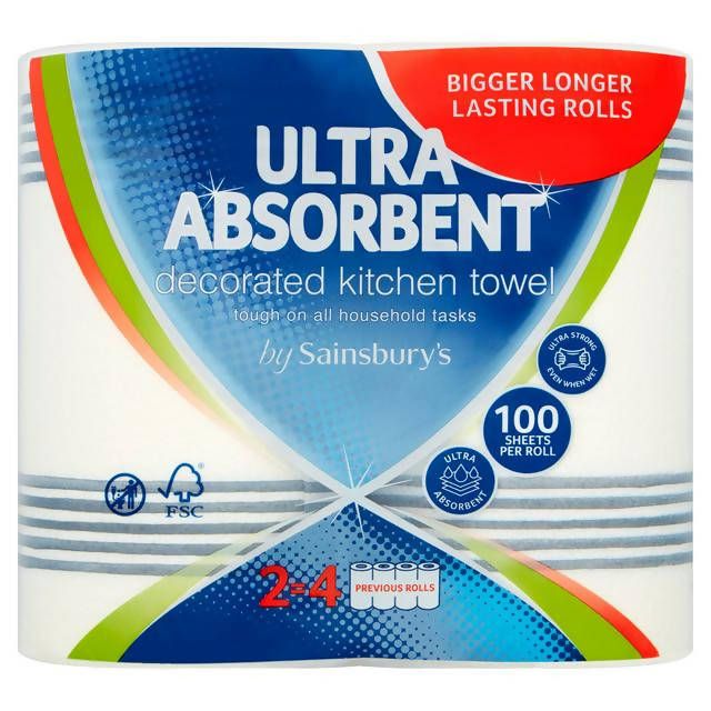 Sainsbury's Ultra Absorbent Decorated Kitchen Towel 2 Rolls